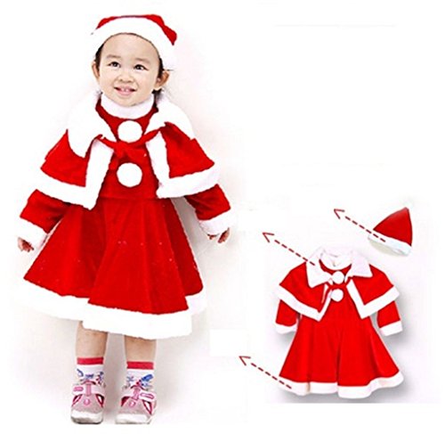 0801544906915 - BABY GIRL CHRISTMAS XMAS FANCY SANTA CLAUS COSTUME DRESS OUTFIT+CAPE SET 6-24M