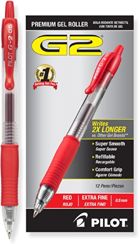 0801593313016 - PILOT G2 RETRACTABLE PREMIUM GEL INK ROLLER BALL PENS, EXTRA FINE POINT, RED INK