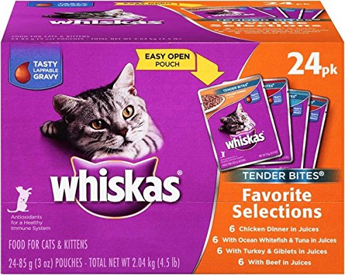 0801909405664 - PACK OF 24 WHISKAS POUCH 3 OZ. WET CAT FOOD SIZE: 3 OZ.FAVORITE SELECTIONS