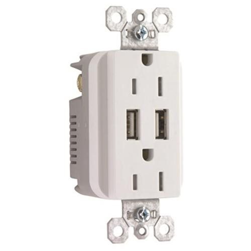 0801947368426 - LEGRAND TM826USBWCC6 PASS & SEYMOUR USB CHARGER WITH DUPLEX DECORATOR TAMPER-RESISTANT RECEPTACLE, WHITE