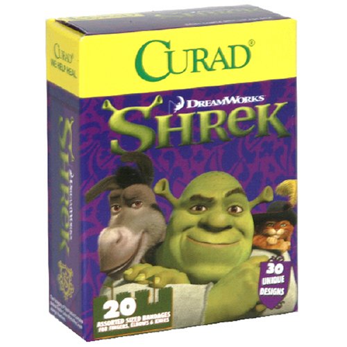 0080196304878 - CURAD BANDAGES, ASSORTED SIZED, SHREK, 20-COUNT BOXES (PACK OF 6)