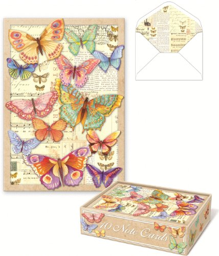 0802126437391 - PUNCH STUDIO DIE-CUT BUTTERFLY NOTE CARDS -- SET OF 10 BLANK CARDS AND LINED ENVELOPES