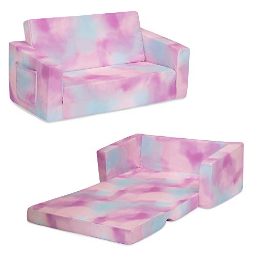 0080213106270 - DELTA CHILDREN COZEE 2-IN-1 EXTRA WIDE CONVERTIBLE SOFA TO LOUNGER - COMFY FLIP OPEN COUCH/SLEEPER FOR KIDS, PINK TIE DYE