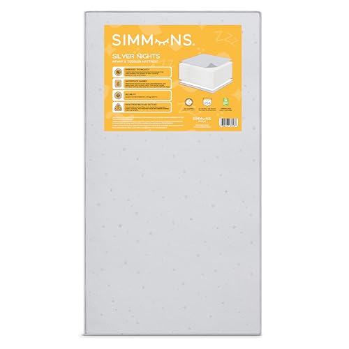 0080213137588 - SIMMONS KIDS SILVER NIGHTS DUAL SIDED 2-STAGE BABY CRIB MATTRESS AND TODDLER MATTRESS - GREENGUARD GOLD – WATERPROOF - SUSTAINABLY SOURCED CORE FIBER CORE, GREY