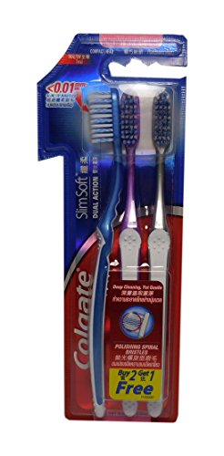 0802169638434 - COLGATE SLIM SOFT DUAL ACTION TOOTHBRUSH, COMPACT HEAD AND ULTRA SOFT SLIM TIP BRISTLES