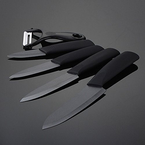 0802211318352 - 5 PCS BLACK BLADE CERAMIC KNIFE SET WITH ACRYLIC KNIFE HOLDER