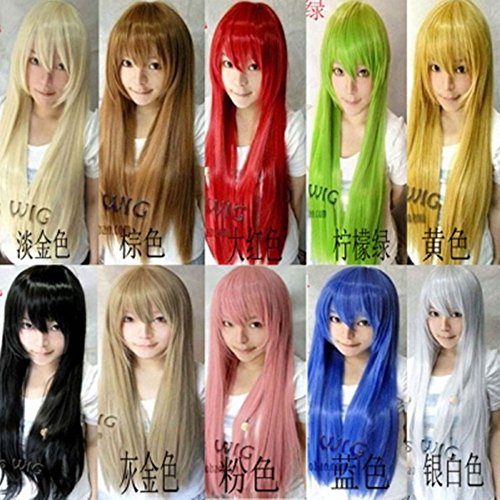 0802222616775 - 2015 FASHION WOMEN GIRLS 80CM LONG STRAIGHT HAIR FULL WIGS COLORED COSPLAY WIGS SYNTHETIC HAIR (PALE GOLD)