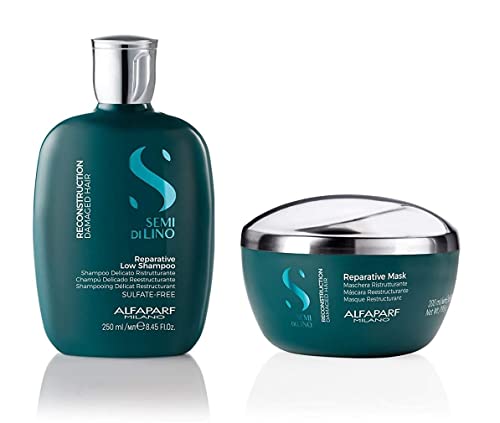 8022297164359 - ALFAPARF MILANO SEMI DI LINO RECONSTRUCTION REPARATIVE SHAMPOO AND MASK SET - SULFATE FREE SHAMPOO AND HAIR MASK FOR DAMAGED HAIR - REPAIRS, RECONSTRUCTS, STRENGTHENS - ADDS SHINE AND SOFTNESS