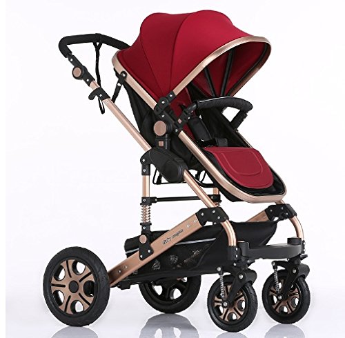 0802490286144 - LUXURY BABY STROLLER FOLDING BABY CARRIAGE HIGH LANDSCAPE SIT AND LIE FOR NEWBORN INFANT FOUR WHEELS 6 COLORS (RED)
