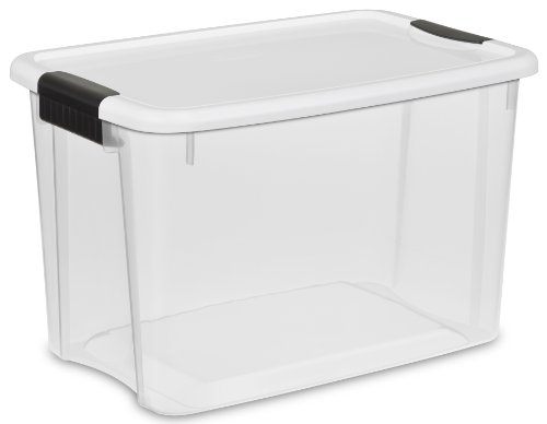 0802574072410 - STERILITE 19859806, 30 QUART/28 LITER ULTRA LATCH BOX, CLEAR WITH A WHITE LID AND BLACK LATCHES, 6-PACK