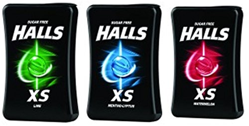 0802686624972 - PACK OF 3,HALLS XS SUGAR-FREE CANDY LIME FLAVOURED 15 G.+MENTHOLYPTUS FLAVOURED 15 G.+WATERMELON FLAVOURED 15 G.