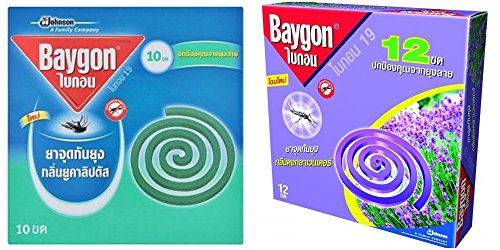 0802690638255 - PACK OF 2, BAYGON LAVENDOR MOSQUITO REPELLENT 6 TWIN COILS+BAYGON MOSQUITO COIL EUCALYPTUS SCENT 5 TWIN COILS