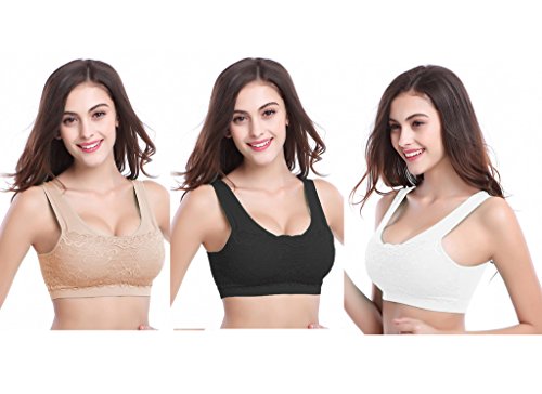 0802832547438 - MENGDO WOMENS WIREFREE YOGA BRA SPORTS BRA 3 IN SET SUMMER PACK W/ REMOVABLE PAD