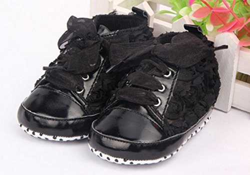 0802978378705 - BEBE FIRST WALKERS KIDS TODDLER SHOES SAPATOS BABY LACE-UP ROSE FLOWER SOFT SOLE GIRL SHOES BLACK COLOR (3 US SIZE, BLACK)