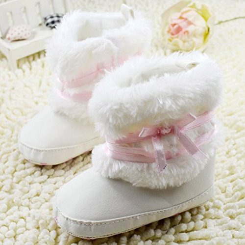 0802986700833 - NEWBORN BABY GIRLS BOWKNOT SHOES, SOFT CRIB SHOES TODDLER, INFANT WARM FLEECE, FIRST WALKER BABY GIRLS SHOES WINTER (WHITE) (3 US SIZE, WHITE)