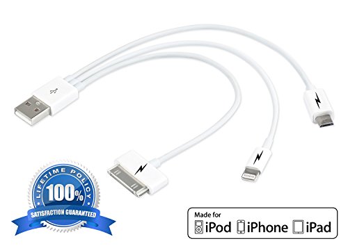 0802991148798 - 3 IN 1 USB CHARGING CABLE FOR IPHONE 5 & 6. UNIVERSAL CHARGER CORD - LIGHTNING CONNECTOR 8 PIN, APPLE 30 PIN, MICRO USB - FITS IPHONE 6 & 6 PLUS/5/5S/5C/4/4S, SAMSUNG GALAXY S5/S4/S3, SAMSUNG NOTE 4/3, HTC ONE M8, LG G3, NEXUS 5, ALL IPADS, IPAD MINI, IP