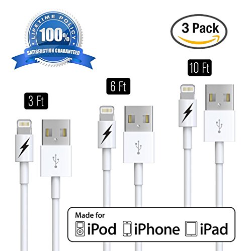 0802991148842 - 3 FT 5 FT 10FT CERTIFIED IPHONE 5 & 6 CHARGING CABLE VARIETY PACK - 8-PIN LIGHTN