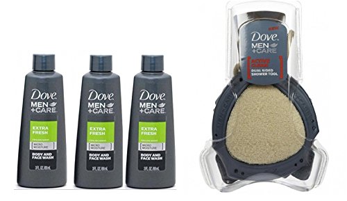 0802991661631 - DOVE MEN + CARE EXTRA FRESH BODY AND FACE WASH 3 OZ TRAVEL SIZE (PACK OF 3) + DOVE MEN CARE SHOWER TOOL