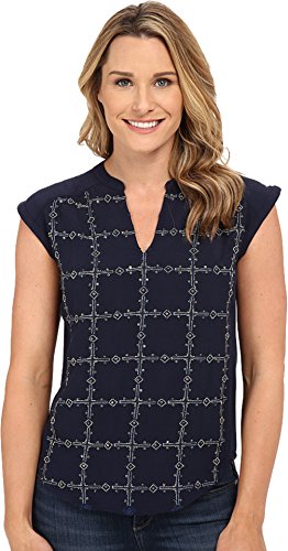 0803049755425 - LUCKY BRAND WOMEN'S EMBELLISHED TOP AMERICAN NAVY BLOUSE MD (US 8-10)