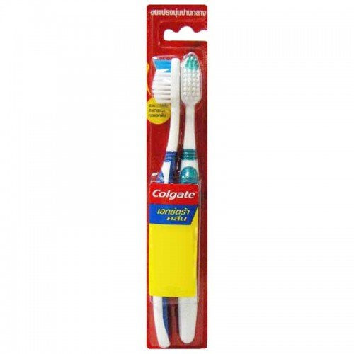 0803104534378 - COLGATE EXTRA CLEAN ADULT MEDIUM HEAD TOOTHBRUSH-2 COUNT,(COLORS MAY VARY),REACHES BACK TEETH,NON-SLIP RUBBER GRIP PROVIDES SUPERIOR COMFORT AND CONTROL