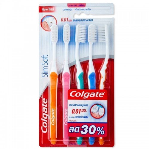 0803104535764 - COLGATE TOOTHBRUSH SLIM SOFT ULTRA SOFT -0.01 MM POLISHING SPIRAL BRISTLES -5 COUNT,(COLORS MAY VARY),96% BACTERIAL REMOVAL,CHEEK & GUM CLEANER,SOFT RUBBER HANDLE FOR A COMFORTABLE GRIP