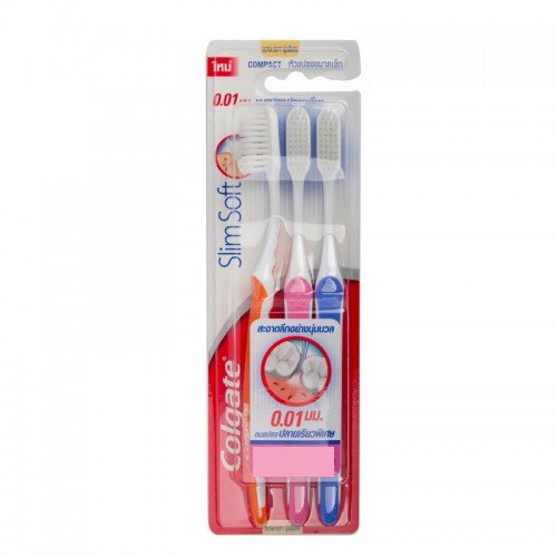 0803104542823 - COLGATE TOOTHBRUSH SLIM SOFT ULTRA SOFT -3 COUNT (COLORS MAY VARY)-0.01 MM POLISHING SPIRAL BRISTLES,96% BACTERIAL REMOVAL,CHEEK & GUM CLEANER,SOFT RUBBER HANDLE FOR A COMFORTABLE GRIP