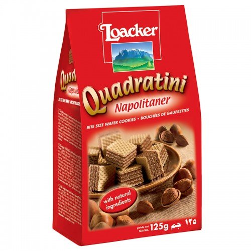 0803104621405 - LOACKER QUADRATINI NAPOLITANER FILLED WITH HAZELNUT CREAM 4.41OZ/125G(PACK OF 3),HAZELNUT CREAM FILLED WAFER CUBES (74% CREAM FILLING);DELICIOUS CRISPY WAFER,NATURAL INGREDIENTS,NO TRANS FATS