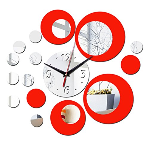 0803359905763 - (RED) NEW WALL CLOCK MODERN DESIGN 3D CLOCKS QUARTZ WATCH PLASTIC LIVING ROOM MIRROR WALL STICKER RELOGIO DE PAREDE HOME DECOR
