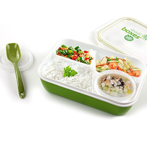 0803390946886 - MAGIC KITCHEN SEALED MICROWAVEABLE LUNCH BOX 3 PLUS 1 BENTO BOX FOR KIDS CHILDREN SCHOOL OFFICE WITH SIMPLICITY FRESH STYLE (GREEN)