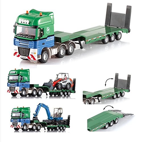 0803392427758 - KAIDIWEI 1:50 SCALE ENGINEERING VEHICLE SERIES FLATBED TRAILER HEAVY FORKLIFT METAL ALLOY CAR MODEL KIDS TOYS GREEN