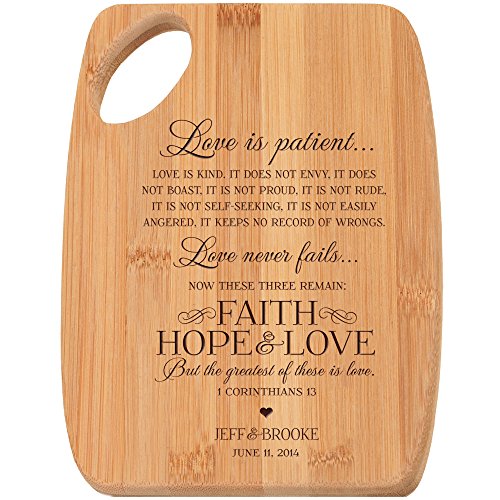 0803422602919 - PERSONALIZED BAMBOO CUTTING BOARD CUSTOMIZED LOVE IS PATIENT.. LOVE IS KIND... FAITH HOPE LOVE 6 W X 9 FOR WEDDING GIFT ANNIVERSARY GIFT HOUSEWARMING GIFTS