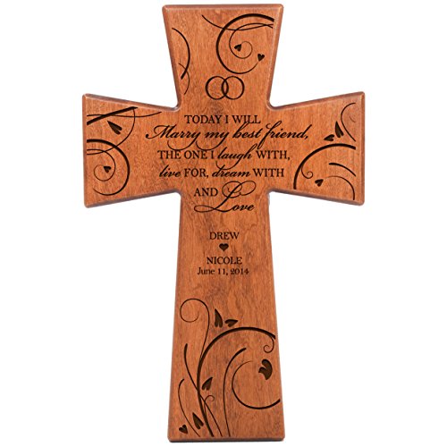 0803422603596 - PERSONALIZED WEDDING GIFTS IDEAS FOR THE COUPLE HIM HER CUSTOM LASER ENGRAVED WALL CROSS FOR BRIDE AND GROOM TODAY I WILL MARRY MY BEST FRIEND CHERRY WOOD USA MADE BY DAYSPRING INTERNATIONAL