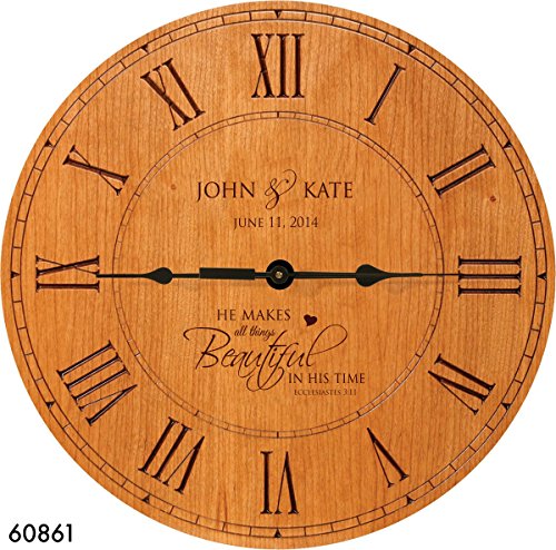 0803422608614 - WEDDING GIFT , ANNIVERSARY GIFT PERSONALIZED CLOCK, HOUSEWARMING GIFT,  HE MAKES ALL THINGS BEAUTIFUL IN HIS TIME CHERRY WOOD EXCLUSIVELY MADE FOR DAYSPRING MILESTONES PROUDLY MADE IN USA