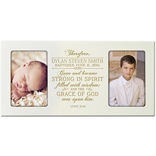 0803422614462 - PERSONALIZED PHOTO FRAME GIFT CUSTOM ENGRAVED CHRISTENING PICTURE FRAME HOLDS 2 -4X6 PHOTOS GREW AND BECAME STRONG IN SPIRIT FILLED WITH WISDOM; AND THE GRACE OF GOD LUKE 2:40 (IVORY)