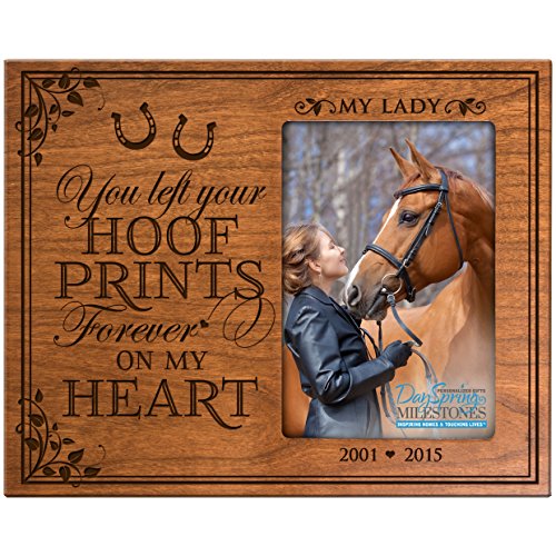 0803422630813 - PERSONALIZED PET MEMORIAL GIFT, SYMPATHY PHOTO FRAME, YOU LEFT YOUR HOOF PRINTS FOREVER ON MY HEART, CUSTOM FRAME HOLDS 4X6 PHOTO BY DAYSPRING MILESTONES USA MADE (CHERRY)