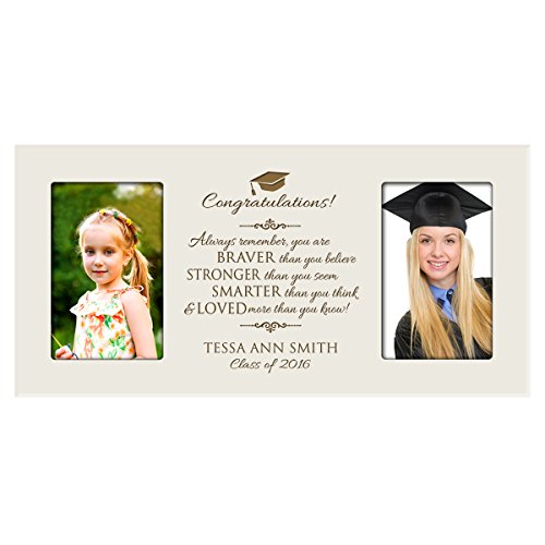 0803422664665 - PERSONALIZED GRADUATION GIFT FOR 2016 GRADUATE IDEAS FOR MEN AND WOMEN PICTURE FRAME HOLDS 2 4X6 PHOTOS ALWAY REMEMBER YOU ARE BRAVER THAN YOU BELIEVE (IVORY)