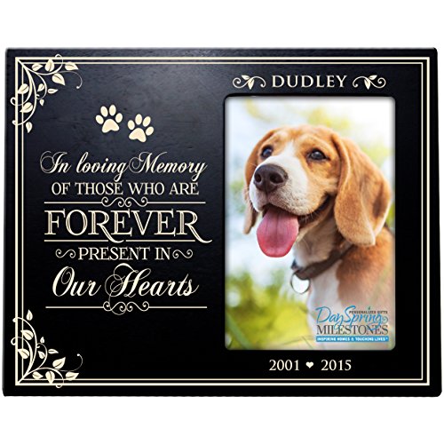 0803422671212 - PERSONALIZED PET MEMORIAL GIFT, SYMPATHY PHOTO FRAME, IN LOVING MEMORY OF THOSE WHO ARE FOREVER PRESENT IN OUR HEARTS, CUSTOM FRAME HOLDS 4X6 PHOTO BY DAYSPRING MILESTONES USA MADE (BLACK)