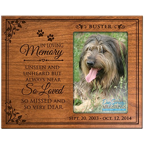 0803422676095 - PERSONALIZED PET MEMORIAL GIFT, SYMPATHY PHOTO FRAME, IN LOVING MEMORY UNSEEN AND UNHEARD, CUSTOM FRAME BY DAYSPRING MILESTONES USA MADE HOLDS 4X6 PHOTO