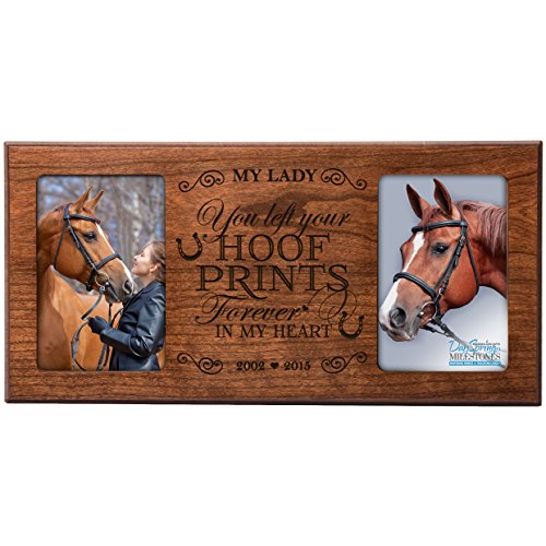 0803422678174 - PERSONALIZED PET MEMORIAL GIFT,HORSE SYMPATHY PHOTO FRAME, YOU LEFT HOOF PRINTS FOREVER IN MY HEART, CUSTOM FRAME BY DAYSPRING MILESTONES USA MADE HOLDS TWO 4X6 PHOTOS (CHERRY)