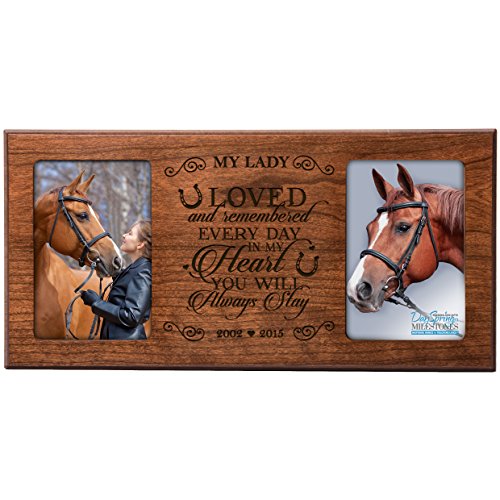 0803422678181 - PERSONALIZED PET MEMORIAL GIFT, HORSE SYMPATHY PHOTO FRAME, LOVED AND REMEMBERED EVERY DAY IN MY HEART YOU WILL ALWAYS STAY, CUSTOM FRAME BY DAYSPRING MILESTONES USA MADE HOLDS TWO 4X6 PHOTOS (CHERRY)