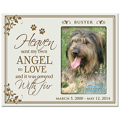0803422678457 - PERSONALIZED PET MEMORIAL GIFT, SYMPATHY PHOTO FRAME, HEAVEN SENT MY OWN ANGEL, CUSTOM FRAME BY DAYSPRING MILESTONES USA MADE HOLDS 4X6 PHOTO (IVORY)