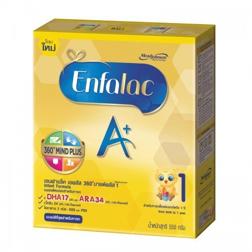 0803512915806 - ENFAMIL ENFALAC A+ 360° MIND PLUS FORMULA STAGE 1 (19.4 OZ/ 550 G.) FOR 0 -12 MONTHS,CONTAINS DHA 17 MG , ARA 34 MG,CHOLINE SITE ACRYLIC ACID AND FIBER TWO KINDS;GALACTO-OLIGOSACCHARIDE AND INULIN-FOR DIGESTIVE SYSTEM, OMEGA 3, 6, 9, NUCLEOTIDES(SEND YOU