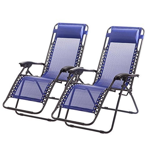 0803742210047 - NEW ZERO GRAVITY CHAIRS CASE OF 2 LOUNGE PATIO CHAIRS OUTDOOR YARD BEACH O62 (BLUE)