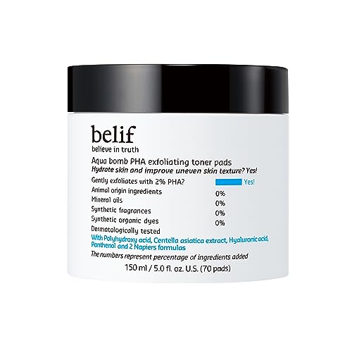 0803954411256 - BELIF AQUA BOMB PHA EXFOLIATING TONER PADS | MOISTURIZER |GOOD FOR: DRYNESS, UNEVEN TEXTURE, PORES, DULLNESS, OILINESS |HYDRATING |FOR OILY, COMBO, NORMAL SKIN TYPES