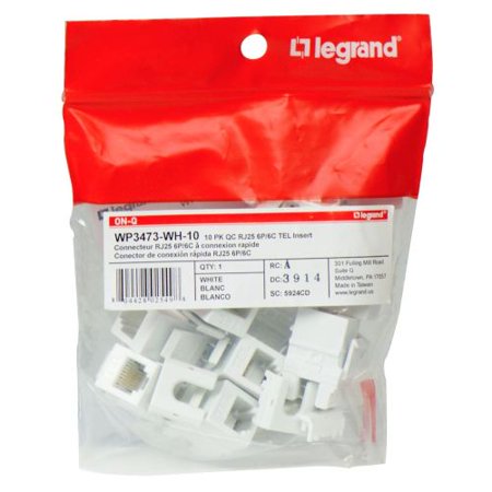 0804428025498 - ON-Q/LEGRAND WP3473WH10 CONTRACTOR QUICK CONNECT RJ25 6-POSITION 6-CONDUCTOR TELEPHONE KEYSTONE INSERT (PACK OF 10), WHITE
