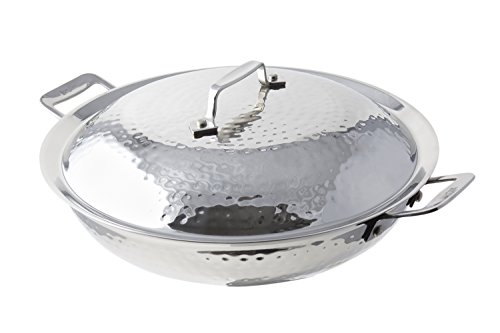 0804476087769 - BON CHEF 60015HF STAINLESS STEEL INDUCTION BOTTOM CUCINA 12 CHEF'S PAN WITH LID AND 2 SIDE HANDLES, HAMMERED FINISH, 3-1/2 QUART CAPACITY, 14-29/32 LENGTH X 12 WIDTH X 6-13/64 HEIGHT
