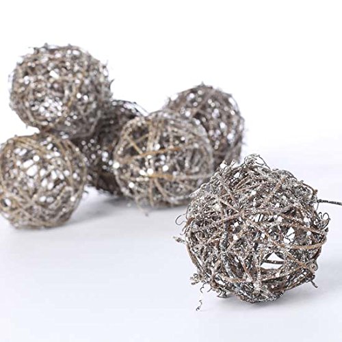 0804552537737 - GROUP OF 12 NATURAL TWIG RATTAN BALLS WITH SPARKLING GLITTER ACCENTS FOR HOME DECOR, AND DECORATING