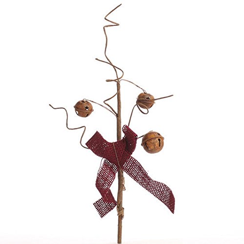 0804552538161 - SET OF 6 SPARCE RED BURLAP, RUSTED JINGLE BELL AND TWIG EMBELLISHING PICKS FOR HOLIDAY DECORATING AND DESIGNING