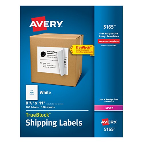 0804993345236 - AVERY SHIPPING LABELS FOR LASER PRINTERS, 8.5 X 11 INCH, WHITE, BOX OF 100