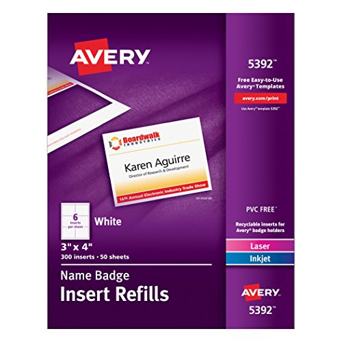 0804993345687 - AVERY WHITE 3 X 4 INCH NAME BADGE INSERT REFILLS 300 COUNT